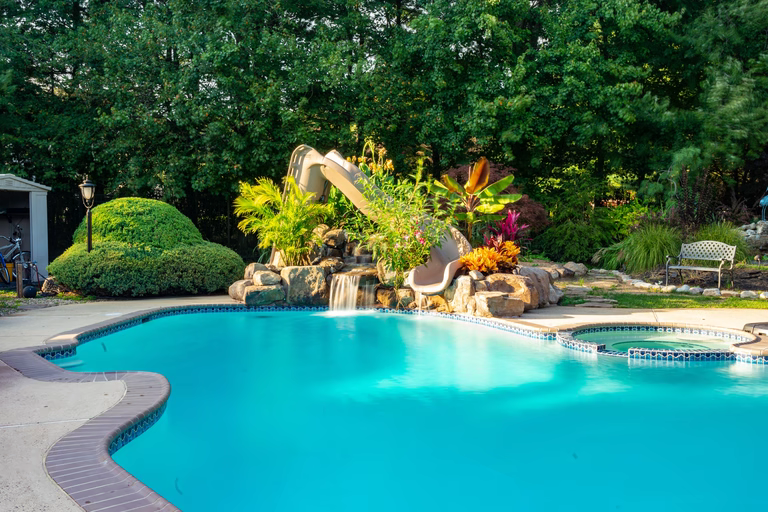 Pool after the waterfall renovation, Alamere – Colts Neck, NJ