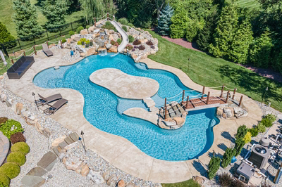Bagley S - Williamstown, NJ - A bird's eye view of a backyard with a swimming pool and a water feature