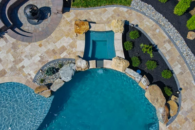 Cispus T - Mantua, NJ - A bird's eye view of a swimming pool surrounded by landscaping