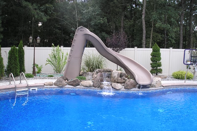 Inground pool with a Classic natural stone slide, Monroe, NJ