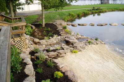 Dagg F - New Jersey - A serene landscape with a lake and a gazebo in the background