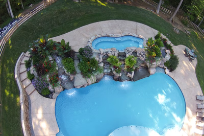 Daintree I - Spring City, NJ - A large backyard with a swimming pool surrounded by lush greenery and rocks