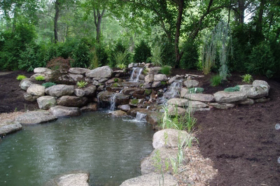 Elliot-C - A bird's eye view of a backyard with a swimming pool and a waterfall