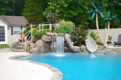 Pool waterfall with an integrated rock slide, Mullica Hill, NJ