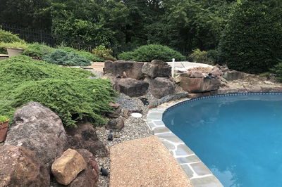 Hemlock G - East Petersburg, PA - A backyard with a swimming pool surrounded by rocks and shrubs