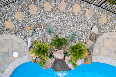 Lemolo B - Hackettstown, NJ - A bird's eye view of a swimming pool surrounded by rocks and plants