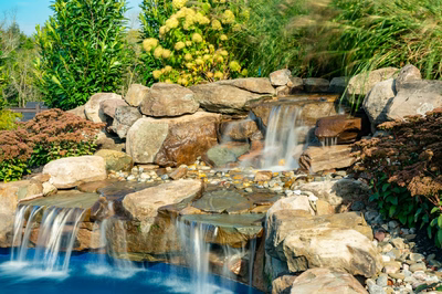 Morris W - New Hope, PA - A natural rock garden with a waterfall and a pool surrounded by lush greenery