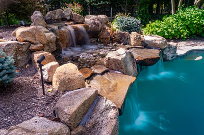 Ripon K - Red Bank, NJ - A natural pool with a waterfall surrounded by rocks and plants