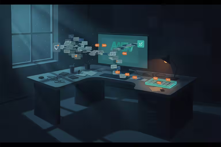 Nightly AI review queue reducing many suggestions into a smaller human approval tray.