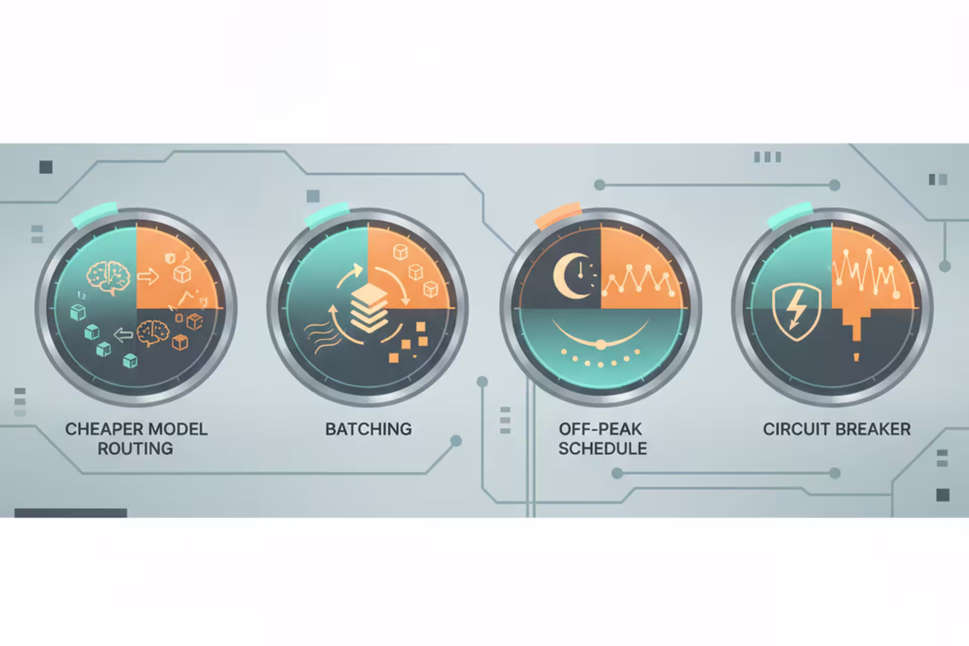 Four AI cost-control dials for routing, batching, scheduling, and circuit breaking.