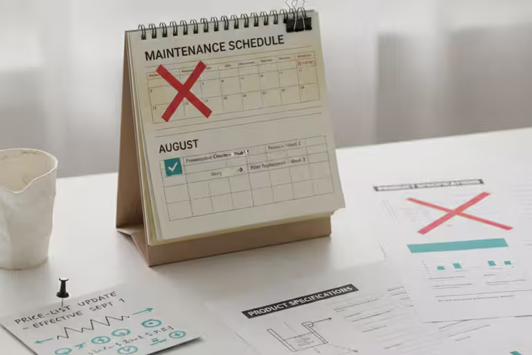 Knowledge-base maintenance calendar with old product sheets replaced by current ones.