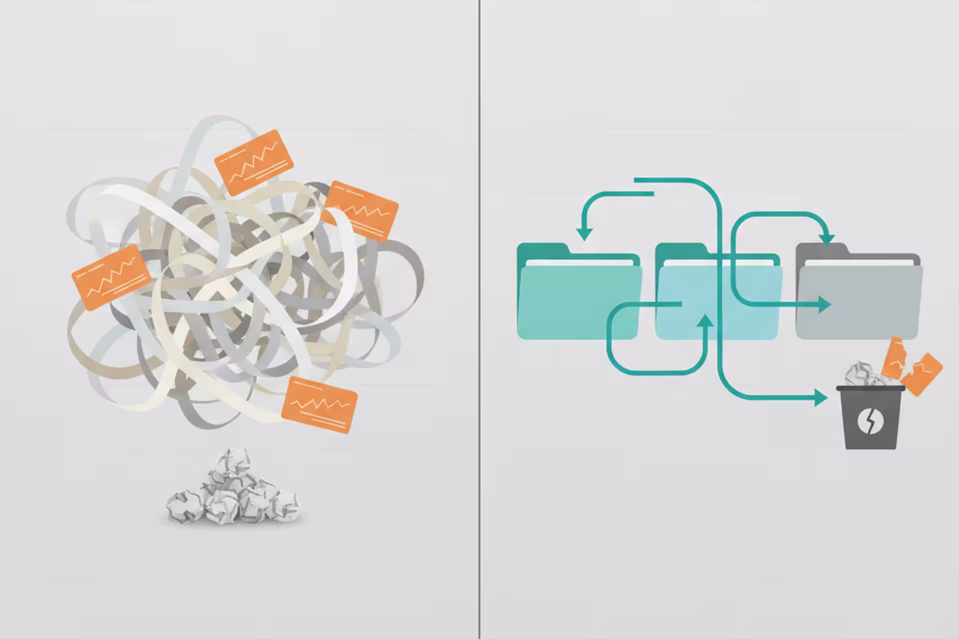 Before-and-after diagram of duplicated code cards consolidated into focused modules.