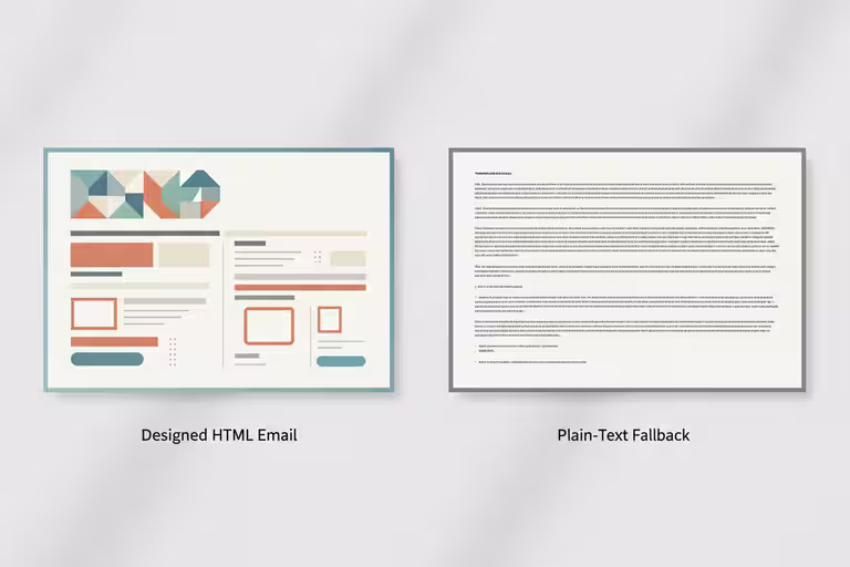 HTML email card paired with a simple plain-text fallback card.