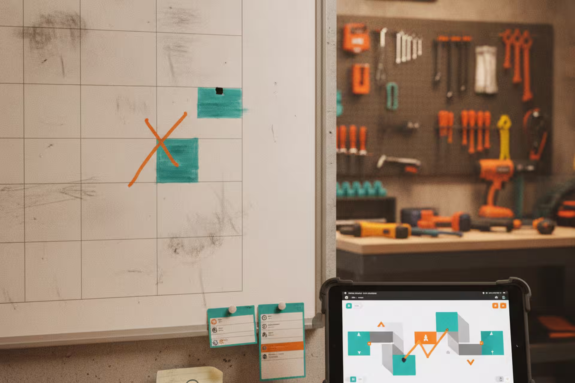 Contractor crew schedule moving from a shop whiteboard to a shared scheduling app.