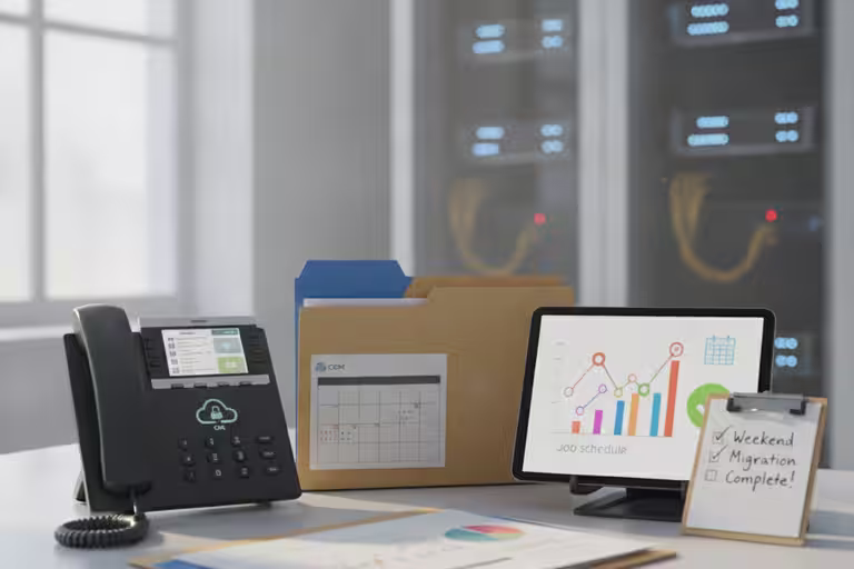 Phone, CRM folder, and job schedule operating normally after a migration checklist.