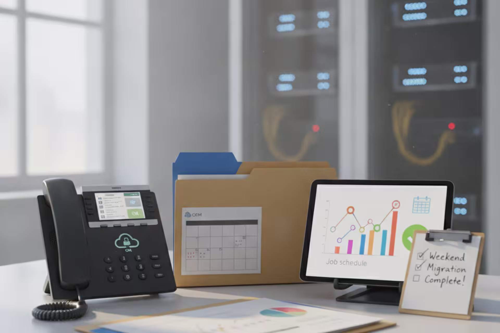 Phone, CRM folder, and job schedule operating normally after a migration checklist.