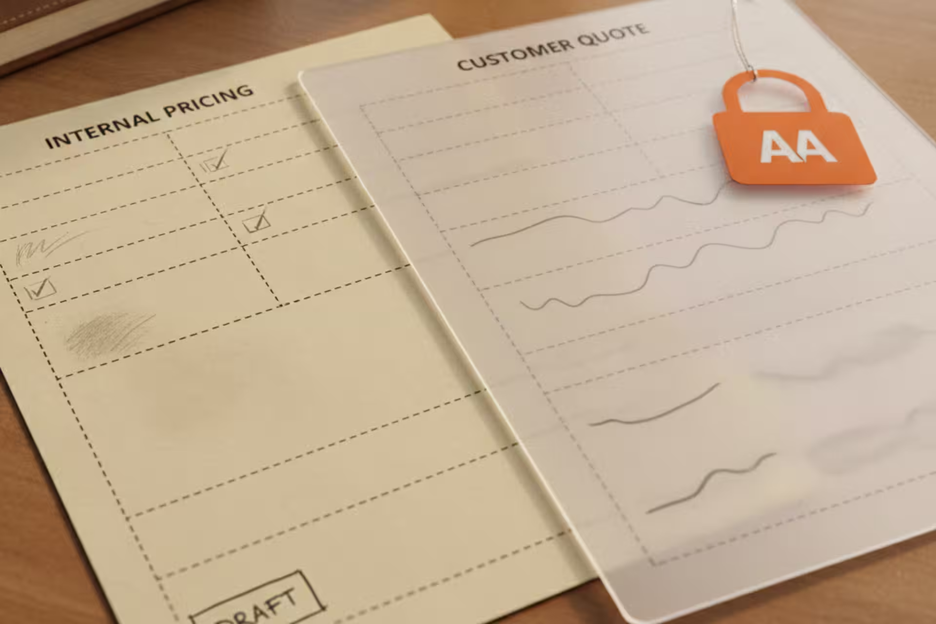 Customer quote sheet visually locked while internal pricing remains editable.