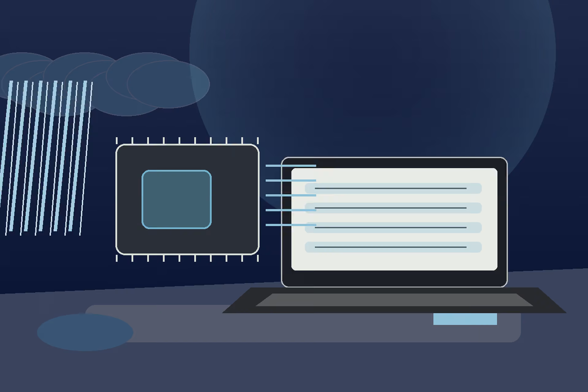 Remote cloud GPU processing jobsite waterfall video while a laptop stays free for work.