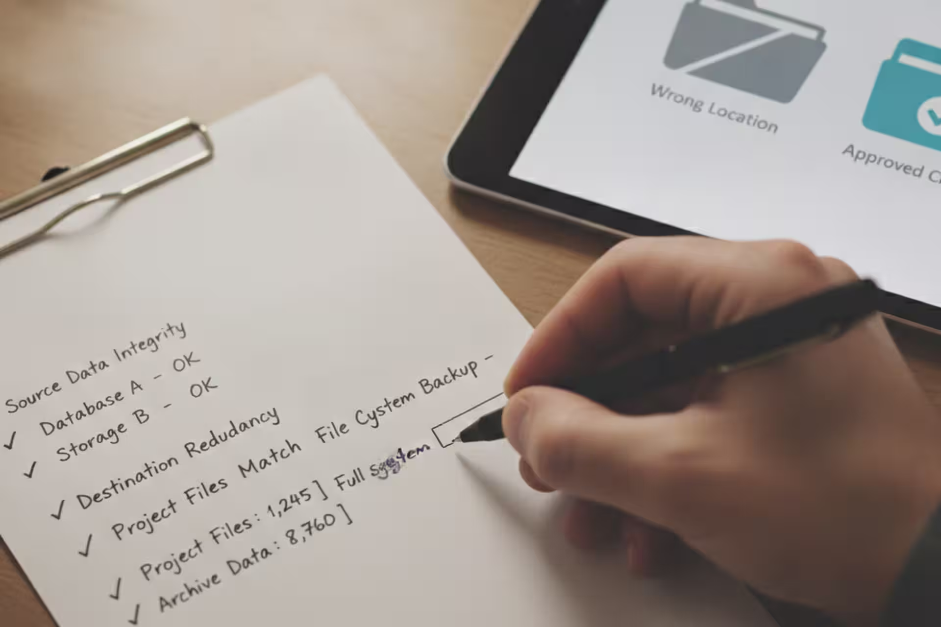 Backup checklist verifying that files landed in the correct cloud destination.