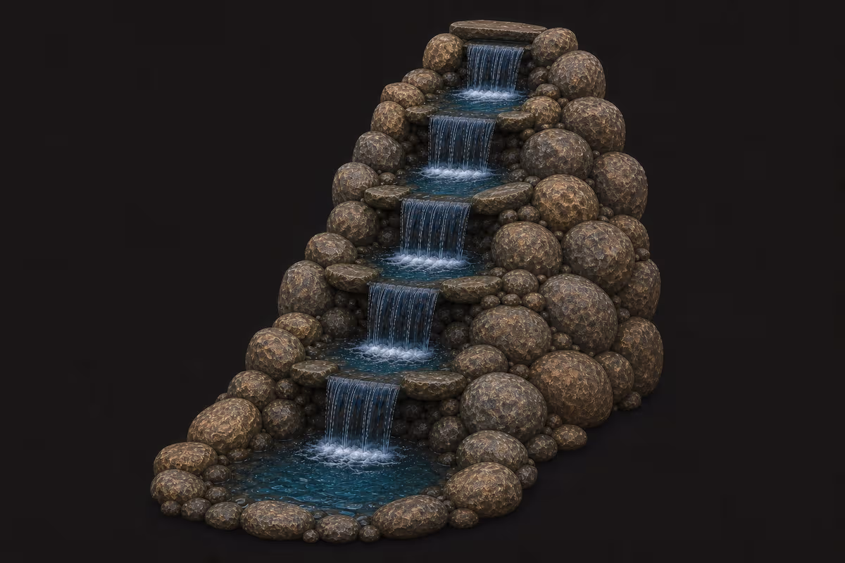 Natural stone multi-tier waterfall illustration