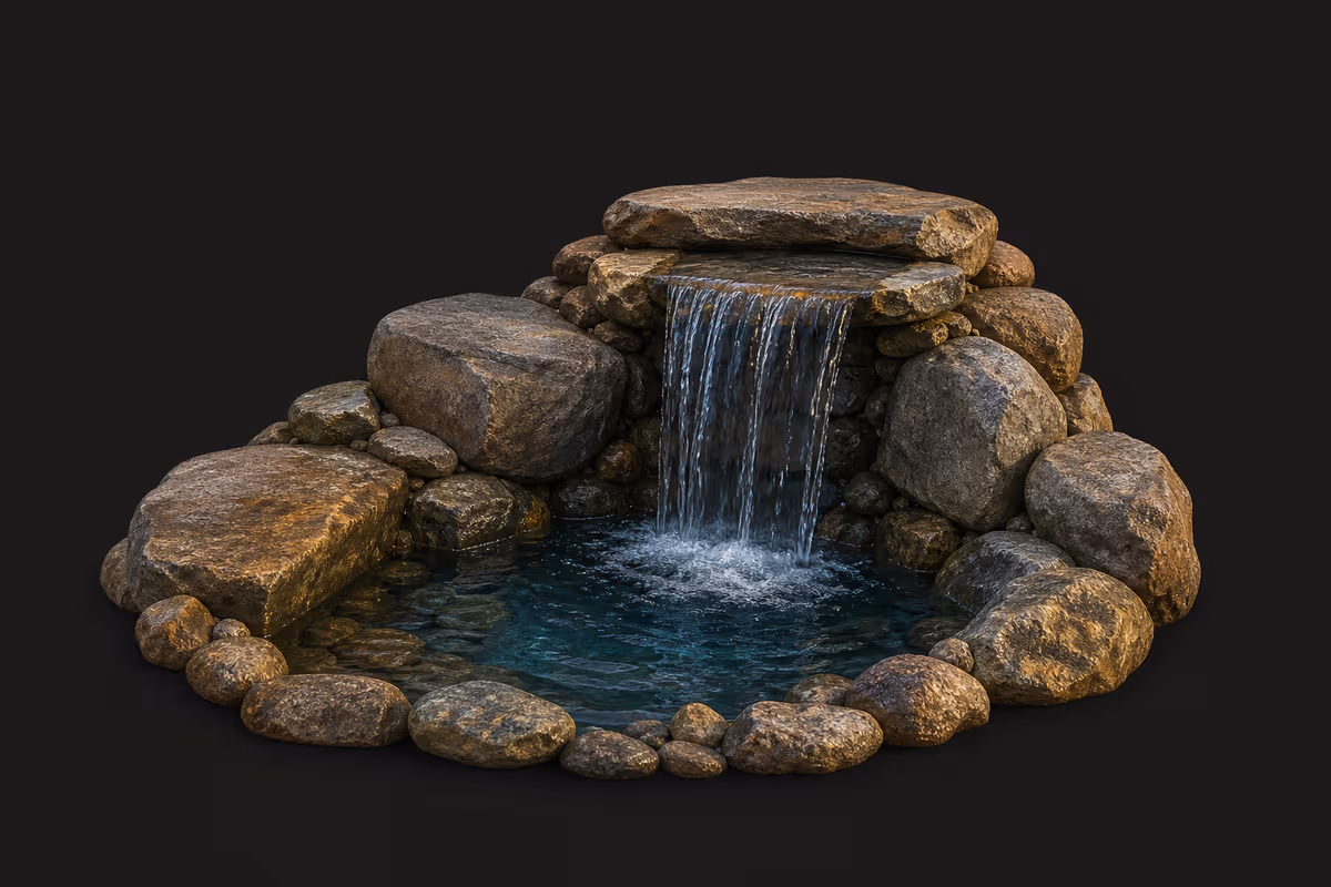 Natural stone one-tier waterfall illustration