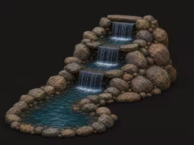 Natural stone three-tier waterfall and stream illustration
