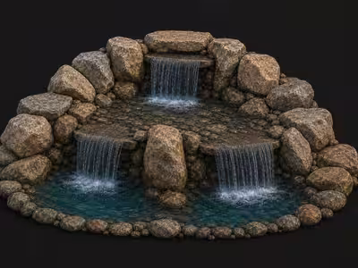 Natural stone two-tier split waterfall illustration