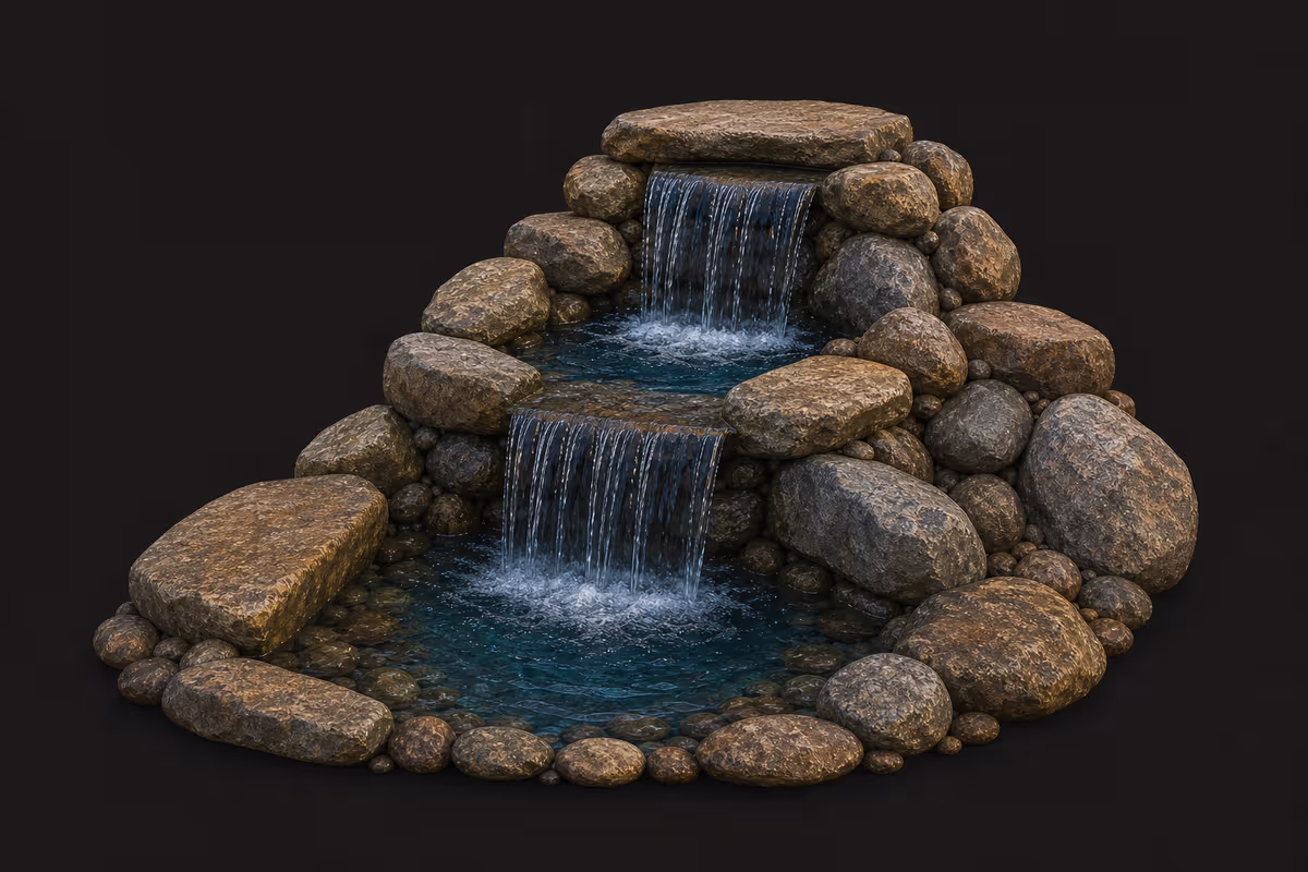 Natural stone two-tier waterfall illustration